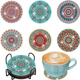 6 Pcs Diamond Painting Coasters Kits, DIY Diamond Painting Arts Non - Slip Coaster Sets With Holder For Beginners Adults And Kids, Cool Home Decor - 3