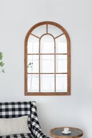 34x54.3" Large Arched Accent Mirror with Brown Frame with Decorative Window Look Classic Architecture Style Solid Fir Wood Interior Decor