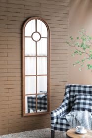 24x79" Half-Round Elongated Mirror with Decorative Window Look Classic Architecture Style Solid Fir Wood Interior Decor