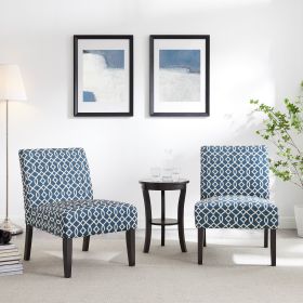 Modern Style 3pc Set Living Room Furniture 1 Side Table and 2 Chairs Blue Fabric Upholstery Wooden Legs