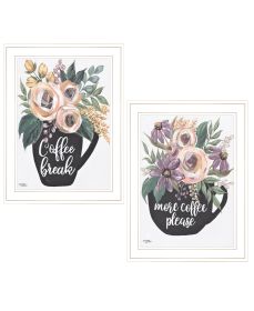 "More Coffee Please/Coffee Break" 2-Piece Vignette by Michele Norman, Ready to Hang Framed Print, White Frame