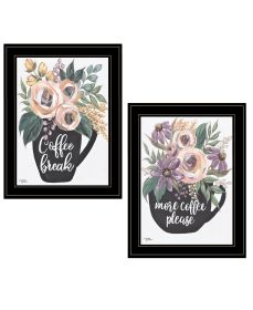 "More Coffee Please/Coffee Break" 2-Piece Vignette by Michele Norman, Ready to Hang Framed Print, Black Frame