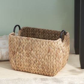 Ludmilla Rectangular Multi Purpose Water Hyacinth Woven Wicker Baskets with Handles - 16" x 12" x 13" - Natural Brown - For Towel, Toys, Magazine and