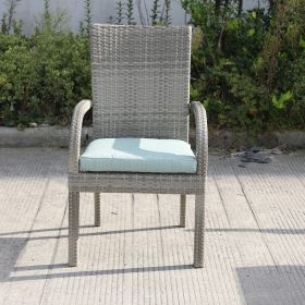 Balcones Outdoor Wicker Dining Chairs With Cushions, Set of 8, Gray/Aqua