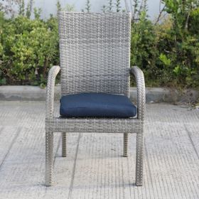 Balcones Outdoor Wicker Dining Chairs With Cushions, Set of 8, Gray/Navy