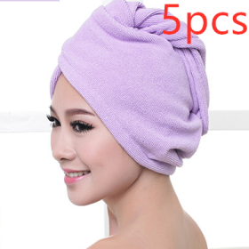 Women's Hair Dryer Cap, Absorbent Dry Hair Towel (Option: 5pcs Purple)
