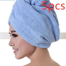 Women's Hair Dryer Cap, Absorbent Dry Hair Towel (Option: 5pcs Sky Blue)