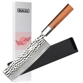 Qulajoy Nakiri Knife 7 Inch - Hammered Japanese Vegetable Knife 9cr18mov Mirror Polishing Hand Forged Blade Kitchen Knife - Olivewood Handle With Shea (Option: Nakiri)