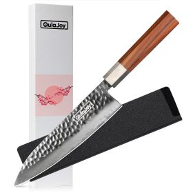 Qulajoy Nakiri Knife 7 Inch - Hammered Japanese Vegetable Knife 9cr18mov Mirror Polishing Hand Forged Blade Kitchen Knife - Olivewood Handle With Shea (Option: Chef)